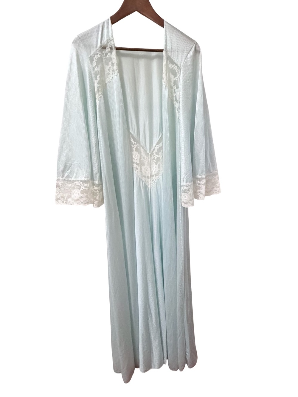 Vintage 1960s/70s Miss Elaine Pale Aqua Nylon Lace Peignoir Robe – Union Made